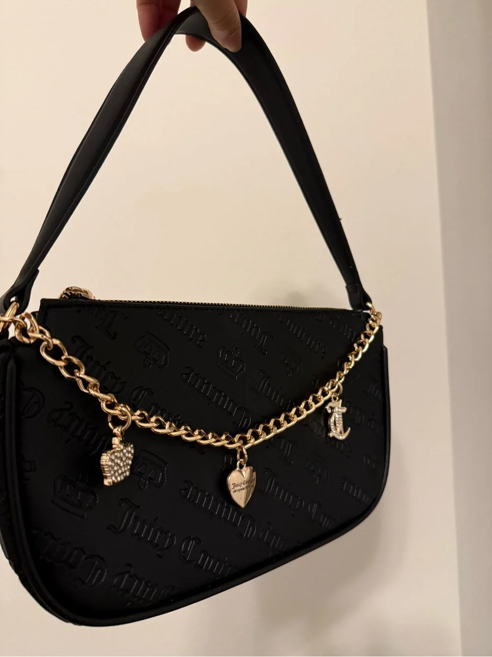 Juicy Couture Black Shoulder Bag with Gold Charm Chain